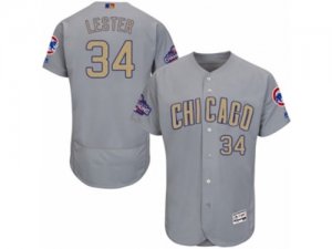 Mens Majestic Chicago Cubs #34 Jon Lester Authentic Gray 2017 Gold Champion Flex Base MLB Jersey