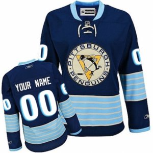 Women\'s Reebok Pittsburgh Penguins Customized Premier Navy Blue Third Vintage NHL Jersey