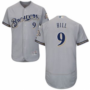 Men\'s Majestic Milwaukee Brewers #9 Aaron Hill Grey Flexbase Authentic Collection MLB Jersey