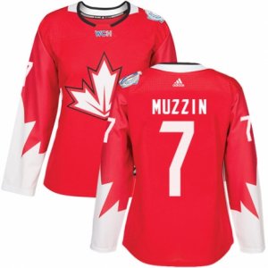 Women\'s Adidas Team Canada #7 Jake Muzzin Premier Red Away 2016 World Cup Hockey Jersey