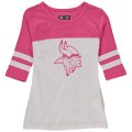 Minnesota Vikings 5th & Ocean By New Era Girls Youth Jersey 34 Sleeve T-Shirt White Pink