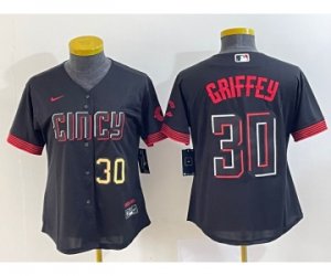 Women\'s Cincinnati Reds #30 Ken Griffey Jr Number Black 2023 City Connect Cool Base Stitched Jersey1