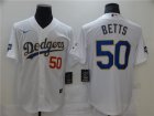 Dodgers # 50 Mookie Betts White Nike 2021 Gold Program Cool Base Jersey