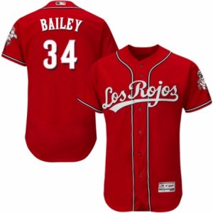 Men\'s Majestic Cincinnati Reds #34 Homer Bailey Red Los Rojos Flexbase Authentic Collection MLB Jersey