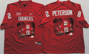 Oklahoma Sooners 28 Adrian Peterson All Red Portrait Number College Jersey