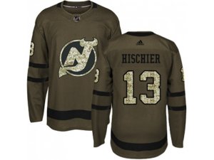 Youth Adidas New Jersey Devils #13 Nico Hischier Green Salute to Service Stitched NHL Jersey