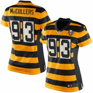 Women\'s Nike Pittsburgh Steelers #93 Dan McCullers Limited Yellow Black Alternate 80TH Anniversary Throwback NFL Jersey