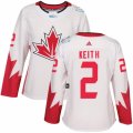 Women's Adidas Team Canada #2 Duncan Keith Premier White Home 2016 World Cup Hockey Jersey