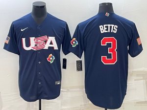 USA 3 Mookie Betts Black Nike 2023 World Baseball Classic Jerseys