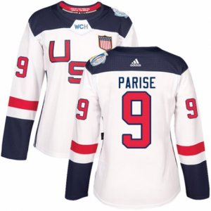 Women\'s Adidas Team USA #9 Zach Parise Premier White Home 2016 World Cup Hockey Jersey