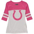Indianapolis Colts 5th & Ocean By New Era Girls Youth Jersey 34 Sleeve T-Shirt White Pink