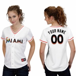 Womens Majestic Miami Marlins Customized Replica White Home Cool Base MLB Jersey