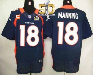 Nike Denver Broncos #18 Peyton Manning Navy Blue With C Patch Super Bowl 50 Men Stitched NFL Elite Jersey