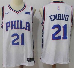 76ers #21 Joel Embiid White Nike Swingman Jersey