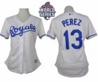 Women Kansas City Royals #13 Salvador Perez White Home W 2015 World Series Patch Stitched MLB Jersey
