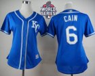 Women Kansas City Royals #6 Lorenzo Cain Blue Alternate 2 W 2015 World Series Patch Stitched MLB Jersey