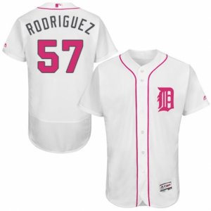 Men\'s Majestic Detroit Tigers #57 Francisco Rodriguez Authentic White 2016 Mother\'s Day Fashion Flex Base MLB Jersey