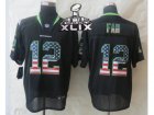 2015 Super Bowl XLIX Nike Seattle Seahawks #12 Fan Black Jerseys(USA Flag Fashion Elite)