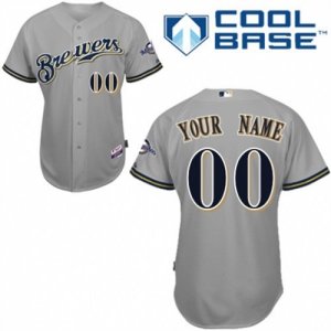 Youth Majestic Milwaukee Brewers Customized Replica Grey Road Cool Base MLB Jersey