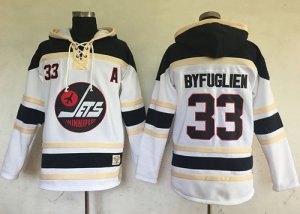 Mens Winnipeg Jets #33 Dustin Byfuglien White Sawyer Hooded Sweatshirt Stitched NHL Jersey