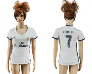 Womens Real Madrid #7 Ronaldo Home Soccer Club Jersey