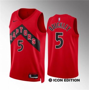 Men\'s Toronto Raptors #5 Immanuel Quickley Red 2023-24 City Edition Stitched Basketball Jersey
