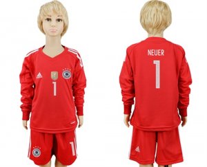 Germany 1 NEUER Red Goalkeeper 2018 FIFA World Cup Youth Long Sleeve Soccer Jersey