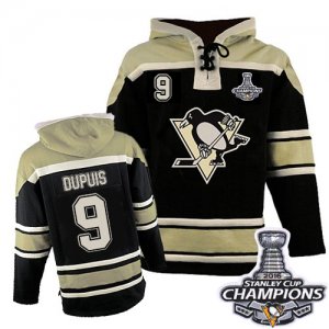 Mens Old Time Hockey Pittsburgh Penguins #9 Pascal Dupuis Authentic Black Sawyer Hooded Sweatshirt 2016 Stanley Cup Champions Bound