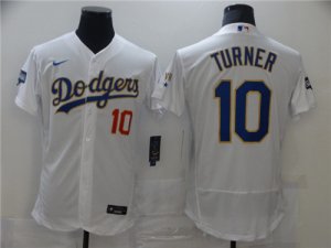 Dodgers #10 Justin Turner White Nike 2021 Gold Program Flexbase Jersey