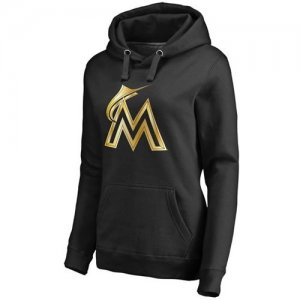 Womens Miami Marlins Gold Collection Pullover Hoodie Black