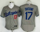 Men's Los Angeles Dodgers #17 Shohei Ohtani Number Grey With Los Stitched Flex Base Nike Jersey