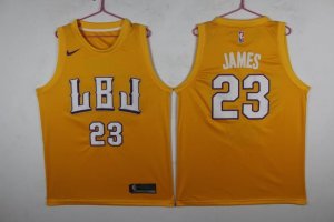 Lakers #23 Lebron James LBJ Gold Nike Swingman Jersey