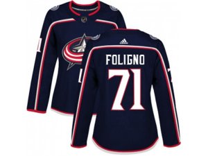 Women Adidas Columbus Blue Jackets #71 Nick Foligno Navy Blue Home Authentic Stitched NHL Jersey