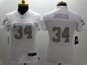 Nike Women Oakland Raiders #34 Jackson Platinum White Jerseys