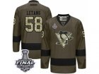Mens Reebok Pittsburgh Penguins #58 Kris Letang Authentic Green Salute to Service 2017 Stanley Cup Final NHL Jersey