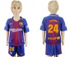 2017-18 Barcelona 24 MATHIEU Home Youth Soccer Jersey