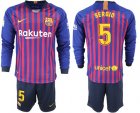 2018-19 Barcelona 5 SERGIO Home Long Sleeve Soccer Jersey