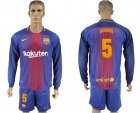 2017-18 Barcelona 5 SERGIO Home Long Sleeve Soccer Jersey