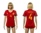 Women Spain #4 Bartra Red Home Soccer Country Jersey