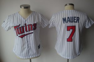 MLB Women Jerseys Minnesota Twins #7 Mauer White[blue strip]