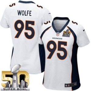 Women Nike Broncos #95 Derek Wolfe White Super Bowl 50 Stitched Jersey