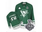 Mens Reebok Pittsburgh Penguins #58 Kris Letang Authentic Green St Pattys Day 2017 Stanley Cup Final NHL Jersey