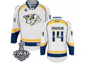 Mens Reebok Nashville Predators #14 Mattias Ekholm Premier White Away 2017 Stanley Cup Final NHL Jersey