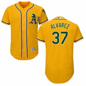 Men\'s Majestic Oakland Athletics #37 Henderson Alvarez Gold Flexbase Authentic Collection MLB Jersey