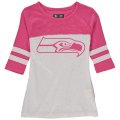 Seattle Seahawks 5th & Ocean By New Era Girls Youth Jersey 34 Sleeve T-Shirt White Pink