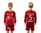 Bayern Munchen #5 Benatia Home Long Sleeves Kid Soccer Club Jersey