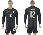 Italy #12 Sirigu Black Long Sleeves Goalkeeper Soccer Country Jersey