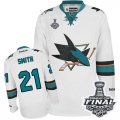 Mens Reebok San Jose Sharks #21 Ben Smith Premier White Away 2016 Stanley Cup Final Bound NHL Jersey
