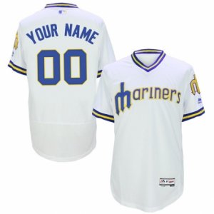 Mens Seattle Mariners Majestic Customized White Flex Base Authentic Collection Throwback Jersey