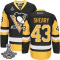 Mens Reebok Pittsburgh Penguins #43 Conor Sheary Authentic Black Gold Third 2016 Stanley Cup Champions NHL Jersey